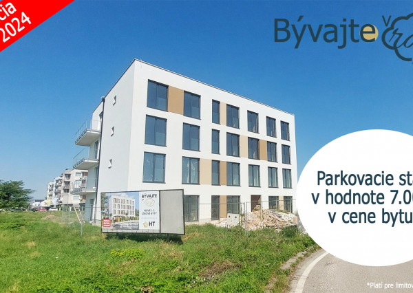 **AKCIA: 1 PARKOVACIE STÁTIE V CENE**: 2-izbový byt so šatníkom 54,57 m2 + pivnica 1,34m2 (56 m2) V NOVOSTAVBE